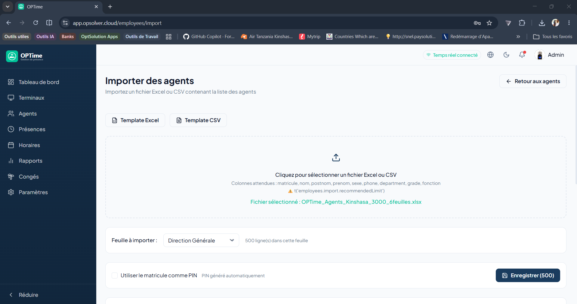 Import employés étape 1